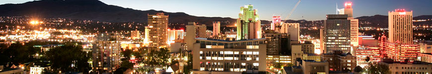 Overview of downtown Reno at sunset