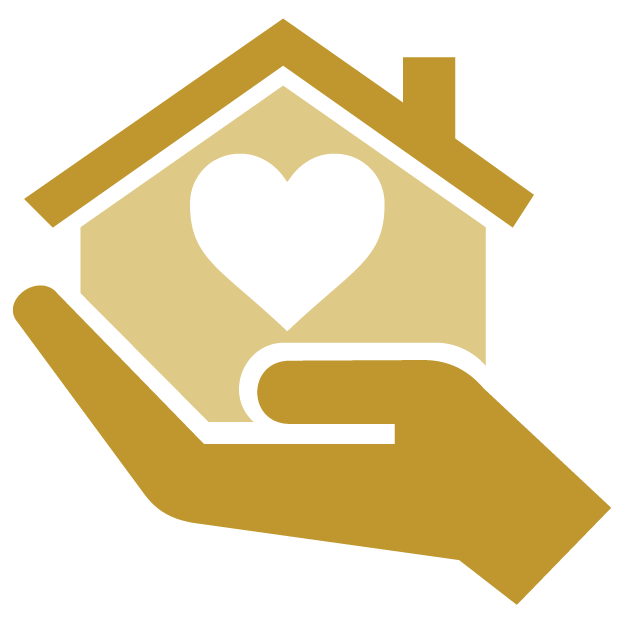 Hand holding house icon with heart inside