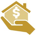 Icon of hand holding house with dollar sign