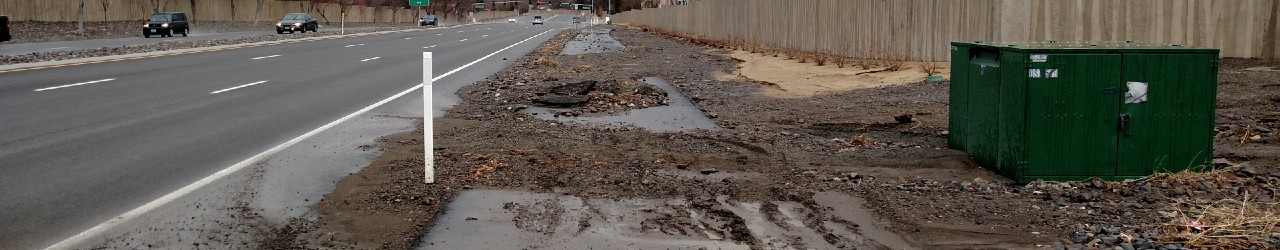 Roadway shoulder with pooled water