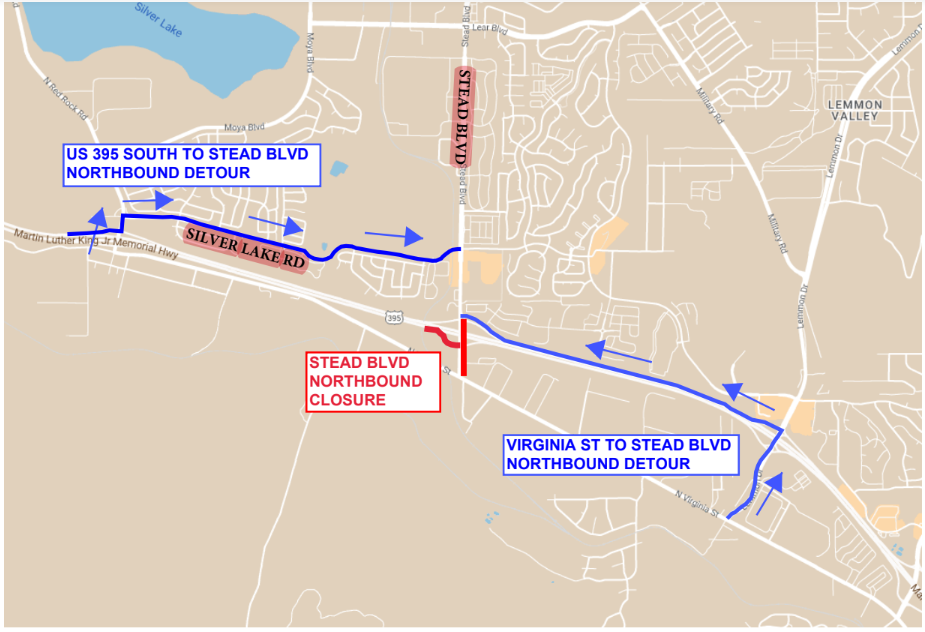 2022 Stead Sewer Capacity Project Map with closures and detours