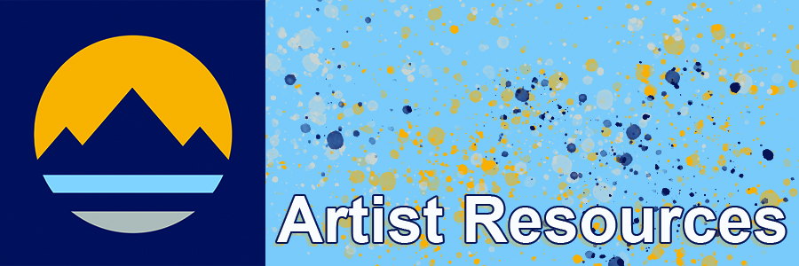 artist resources banner graphic with reno flag and paint splatters